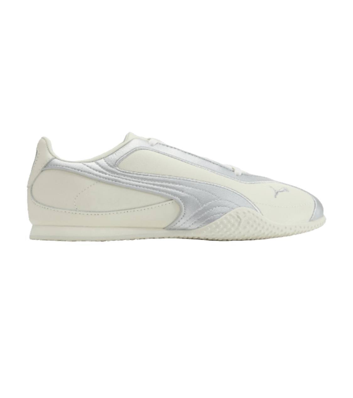 Puma Wmns Bella V2 Leather 'Warm White Silver' sneakers.