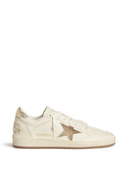 GOLDEN GOOSE WOMEN’S BALL STAR IN WHITE LEATHER WITH CRYSTAL STAR AND METALLIC HEEL TAB