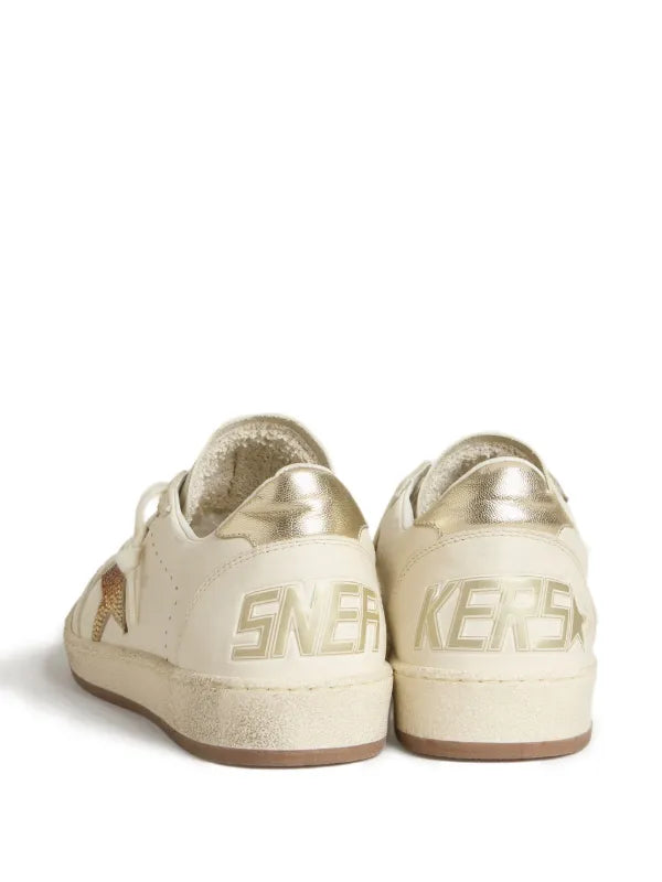 GOLDEN GOOSE WOMEN’S BALL STAR IN WHITE LEATHER WITH CRYSTAL STAR AND METALLIC HEEL TAB