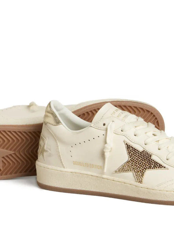 GOLDEN GOOSE WOMEN’S BALL STAR IN WHITE LEATHER WITH CRYSTAL STAR AND METALLIC HEEL TAB