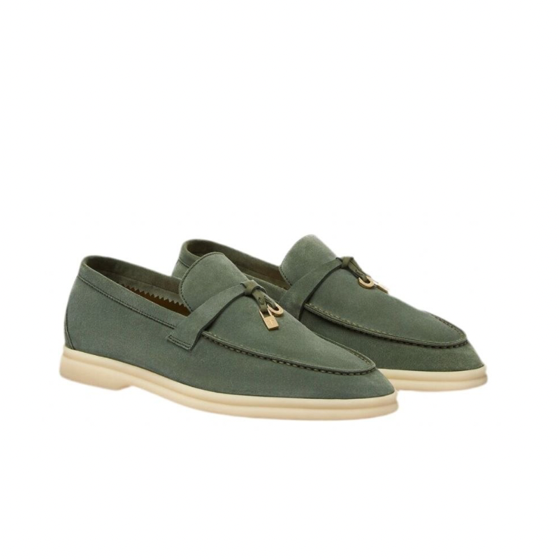 Loro Piana Green Suede Summer Charms Walk Loafers