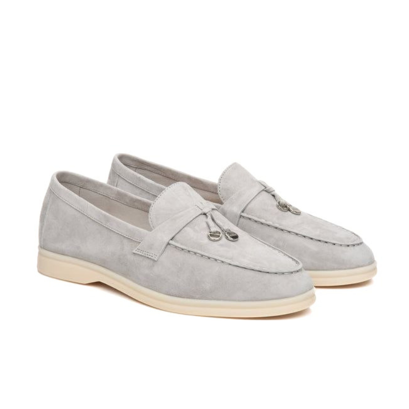 Loro Piana light gray Suede Summer Charms Walk Loafers