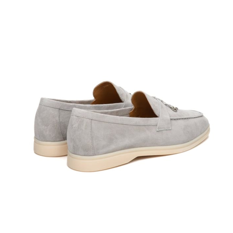 Loro Piana light gray Suede Summer Charms Walk Loafers