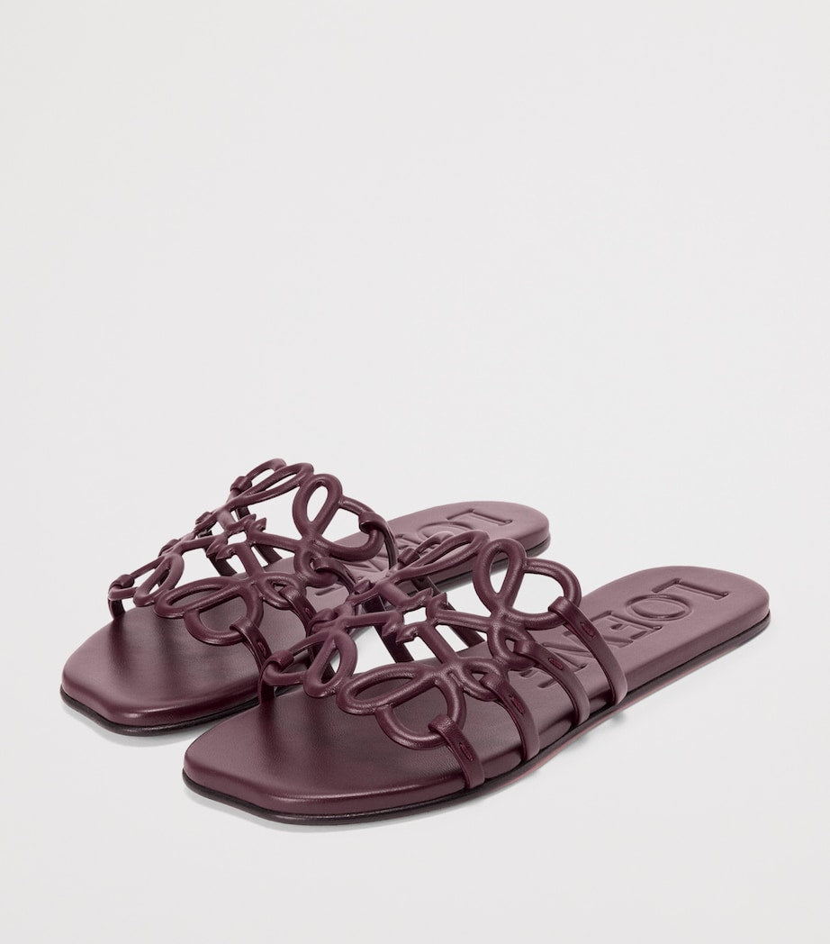 LOEWE Leather Petal Anagram Sandals Dark Burgundy