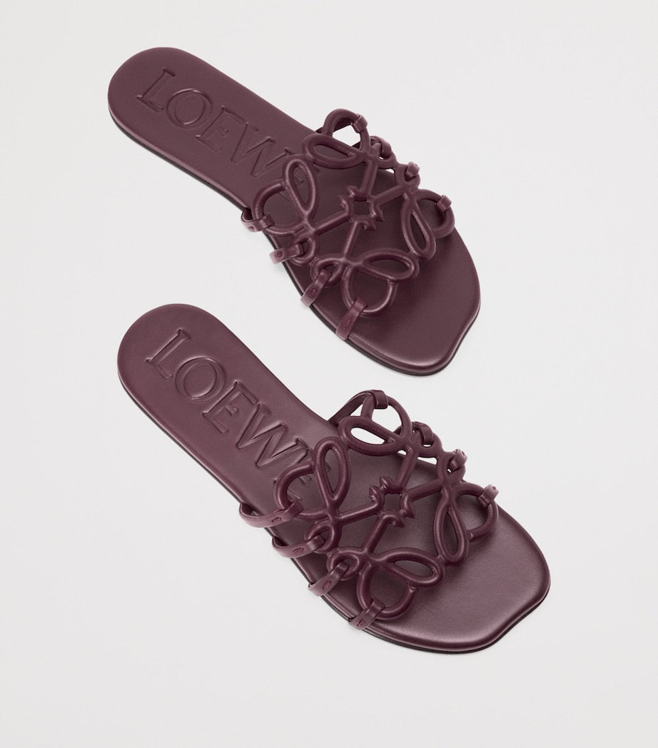 LOEWE Leather Petal Anagram Sandals Dark Burgundy