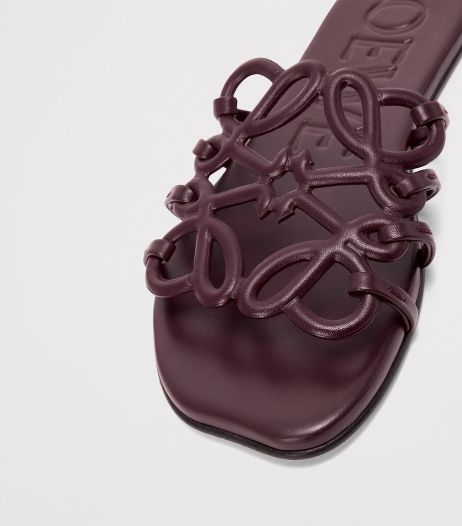 LOEWE Leather Petal Anagram Sandals Dark Burgundy