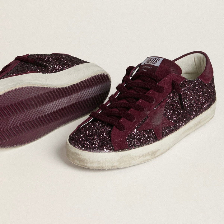 Golden Goose Super-Star LTD in cherry glitter with cherry suede star (Women's)