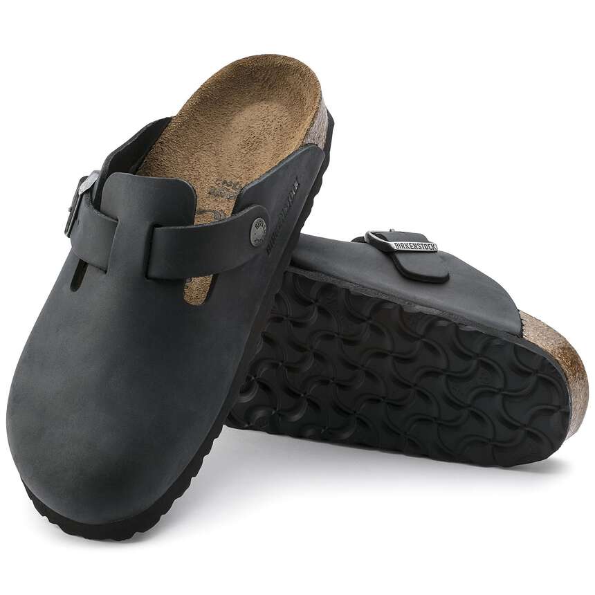Birkenstock Boston Natural Leather Oiled Black