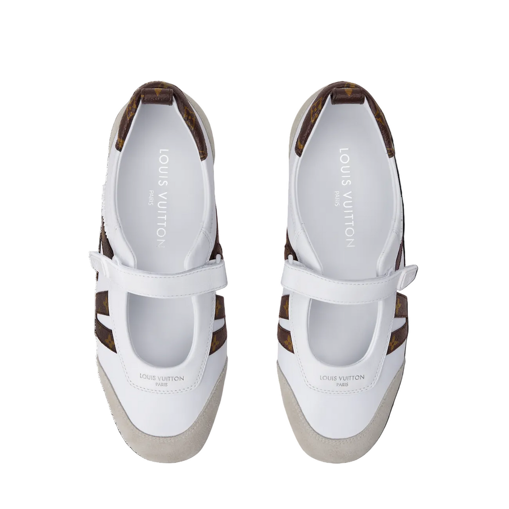 LV Sneakerina Mary Jane White with Brown Monogram Logo