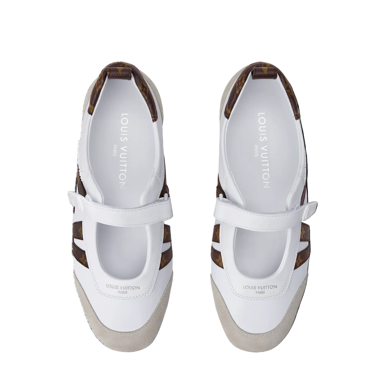 LV Sneakerina Mary Jane White with Brown Monogram Logo