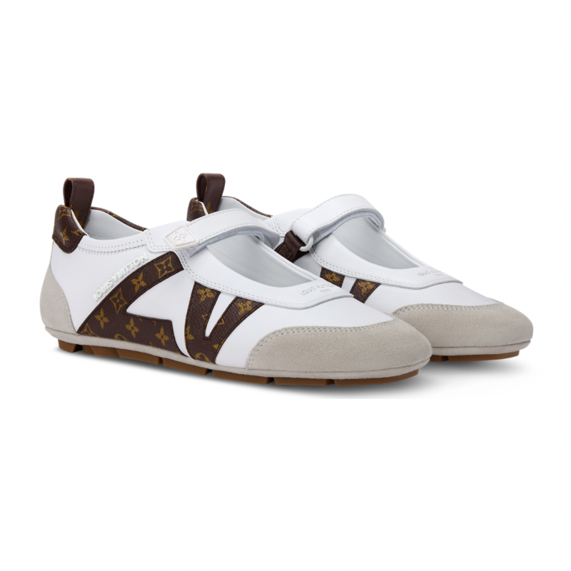 LV Sneakerina Mary Jane White with Brown Monogram Logo
