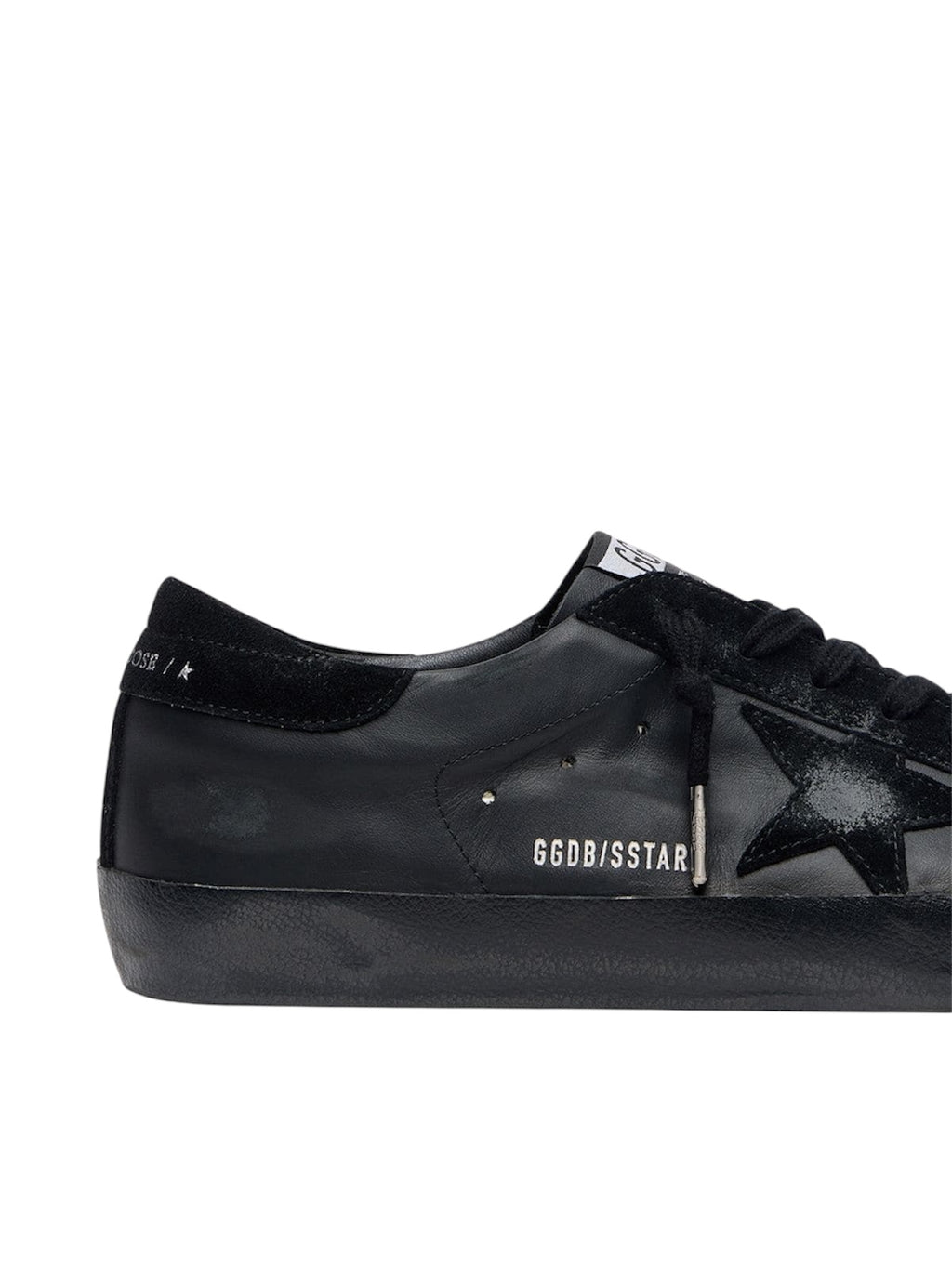 Golden Gosse Super-Star in black nappa with black suede star and heel tab