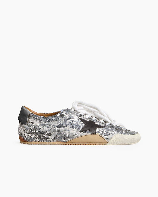 Women's True-Star in silver sequins with black star and silver leather heel tab