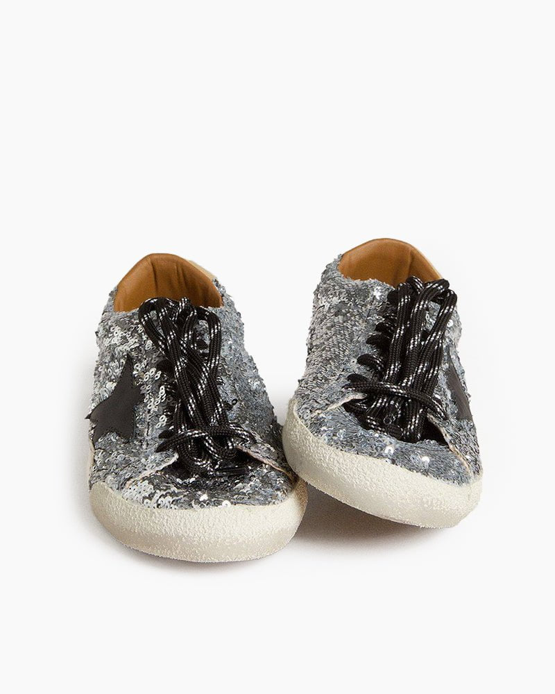 Women's True-Star in silver sequins with black star and silver leather heel tab